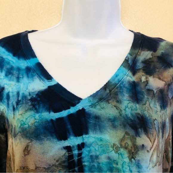 Mezon Woman’s Tie Dyed Burnout Silky Back 3/4 Sleeves Top Size S - Picture 3 of 15